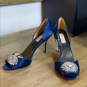 Badgley Mischka Blue Satin Heels with Crystal Embellishment